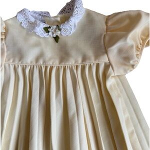 Vintage Youngland Yellow Pleated Dress Toddler Size 3T Floral Lace Girls